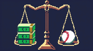 Scales of justice weighing money against a baseball